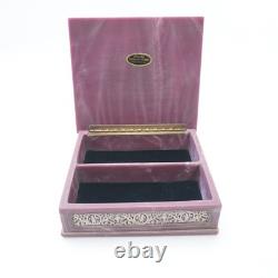 Vintage Genuine Incolay Stone Jewelry Trinket Box Large Hinged Top Cherub