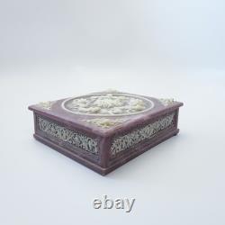 Vintage Genuine Incolay Stone Jewelry Trinket Box Large Hinged Top Cherub