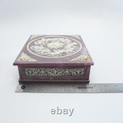 Vintage Genuine Incolay Stone Jewelry Trinket Box Large Hinged Top Cherub