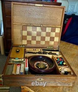 Vintage German Compendium of Games, Roulette, draughts, cards, in wooden box