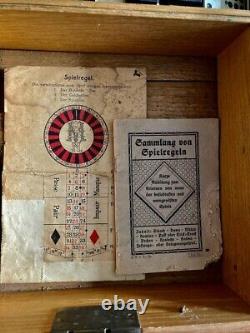 Vintage German Compendium of Games, Roulette, draughts, cards, in wooden box