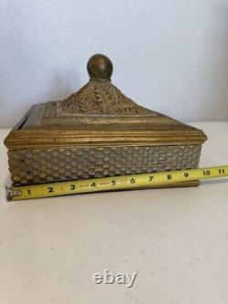 Vintage Gilded Wooden Jewelry Storage Box Hand Made Victorian Style Felt Lined