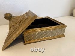 Vintage Gilded Wooden Jewelry Storage Box Hand Made Victorian Style Felt Lined