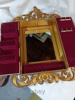 Vintage Gold Syroco Jewelry Box Wall Hanging Cabinet Coventry Red Velvet Beauty