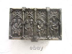 Vintage Gothic Revival Style Metal Jewelry Casket Box Biblical Scences