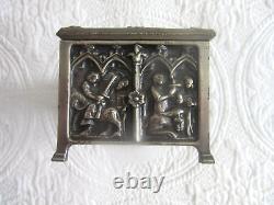 Vintage Gothic Revival Style Metal Jewelry Casket Box Biblical Scences