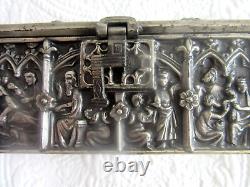 Vintage Gothic Revival Style Metal Jewelry Casket Box Biblical Scences