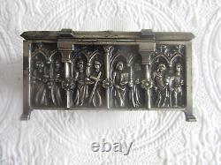 Vintage Gothic Revival Style Metal Jewelry Casket Box Biblical Scences