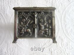 Vintage Gothic Revival Style Metal Jewelry Casket Box Biblical Scences