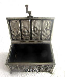 Vintage Gothic Revival Style Metal Jewelry Casket Box Biblical Scences