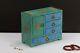 Vintage Green Blue Wood Jewelry Box Small Keepsake Drawer Shelf Box Brass Accent