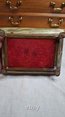 Vintage Green Onyx Jewelry Box With a hinged lid and With Red Velvet Inside