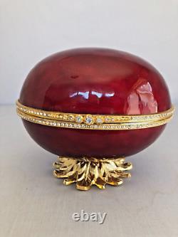 Vintage Guilloche Enamel Hinged Empire Russian Style Egg Form Box