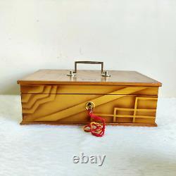 Vintage Gun Brand 3 Compartment Belgium Mirror Jewelery Box Original Key TB1715