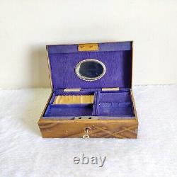 Vintage Gun Brand 3 Compartment Belgium Mirror Jewellery Box Original Key TB1713