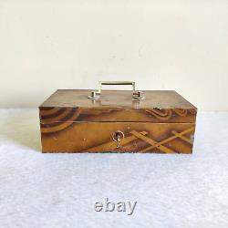 Vintage Gun Brand 3 Compartment Belgium Mirror Jewellery Box Original Key TB1713