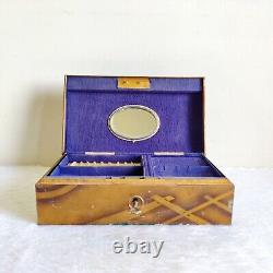 Vintage Gun Brand 3 Compartment Belgium Mirror Jewellery Box Original Key TB1713