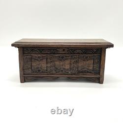 Vintage H. Uphill Wilton Miniature Carved Oak Chest Trunk Box England