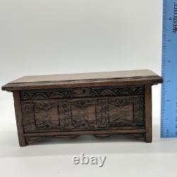 Vintage H. Uphill Wilton Miniature Carved Oak Chest Trunk Box England