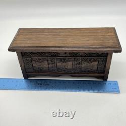 Vintage H. Uphill Wilton Miniature Carved Oak Chest Trunk Box England