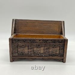 Vintage H. Uphill Wilton Miniature Carved Oak Chest Trunk Box England