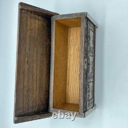 Vintage H. Uphill Wilton Miniature Carved Oak Chest Trunk Box England