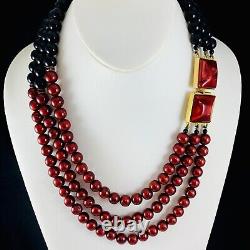 Vintage HATTIE CARNEGIE Signed Black and Maroon Beaded Gold Tone Necklace