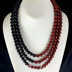 Vintage HATTIE CARNEGIE Signed Black and Maroon Beaded Gold Tone Necklace