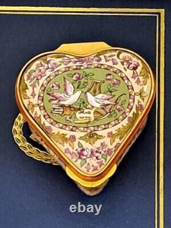 Vintage Halcyon Days Enamel Heart Shaped Music Box Mozarts Lullaby Doves