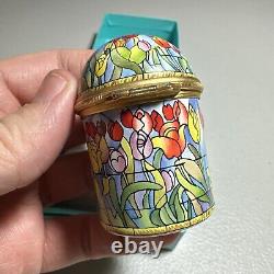 Vintage Halcyon Days Tiffany And Co Stained Glass Design Enamel Trinket Box