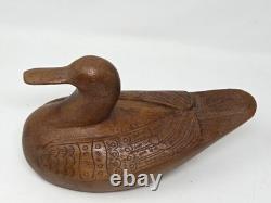 Vintage Hand Carved Teak Wood Duck Box Hidden Storage Art Decoy Trinket Folk Art