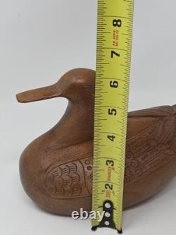 Vintage Hand Carved Teak Wood Duck Box Hidden Storage Art Decoy Trinket Folk Art