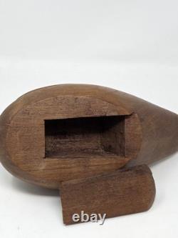 Vintage Hand Carved Teak Wood Duck Box Hidden Storage Art Decoy Trinket Folk Art