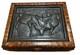 Vintage Hand-carved Wood Box With Raised Bronze-style Elk Fighting Scene