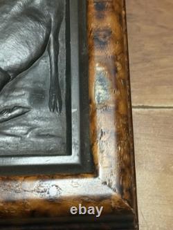 Vintage Hand-Carved Wood Box with Raised Bronze-Style Elk Fighting Scene