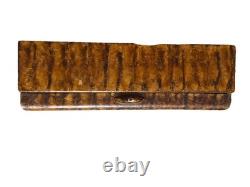 Vintage Hand-Carved Wood Box with Raised Bronze-Style Elk Fighting Scene