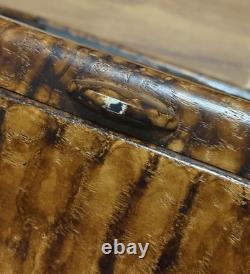 Vintage Hand-Carved Wood Box with Raised Bronze-Style Elk Fighting Scene