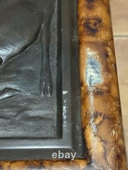 Vintage Hand-Carved Wood Box with Raised Bronze-Style Elk Fighting Scene