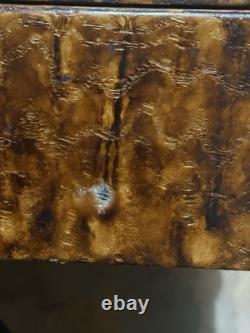 Vintage Hand-Carved Wood Box with Raised Bronze-Style Elk Fighting Scene