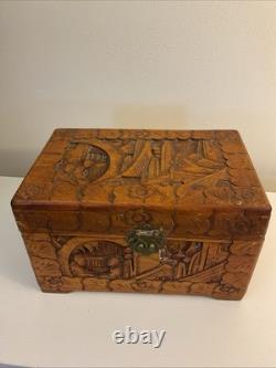 Vintage Hand Carved Wooden Box