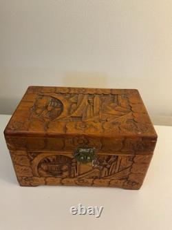Vintage Hand Carved Wooden Box