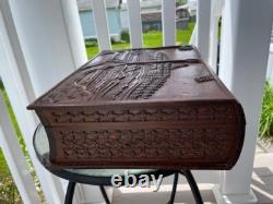 Vintage Hand Carved Wooden Decorative Box BOOK SHAPED
