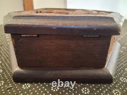 Vintage Hand Carved Wooden Jewelry Box Mahogany Planting Rice Asian Hexagon