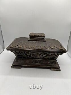 Vintage Hand Carved Wooden Lacquered Storage Box/ Decorative Heavy 12.5x7x9
