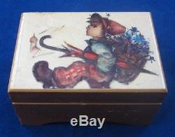 Vintage Hand Made Wood HUMMEL MUSIC BOX Switzerland Edelweiss Plastic Cover