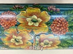 Vintage Hand Made Wooden Floral Hand Painted Half Round Storage Box Set Of 3