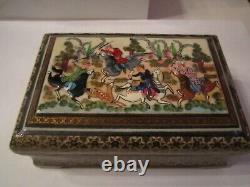 Vintage Hand Painted Hand Made Arab Wood Box Beautiful High Relief Painting