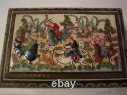 Vintage Hand Painted Hand Made Arab Wood Box Beautiful High Relief Painting