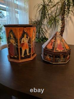 Vintage Hand-Painted Indian Octagonal & Hexagonal Wood Box Set Rajasthani Art