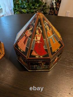 Vintage Hand-Painted Indian Octagonal & Hexagonal Wood Box Set Rajasthani Art
